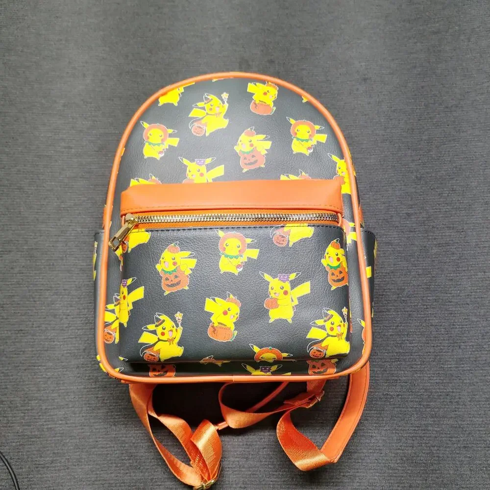 Pokémon Pikachu Mini Backpack Bioworld All-Over Print Black Orange Faux Leather